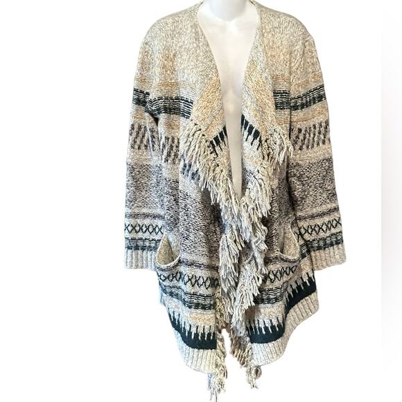 Cabi Women’s Size Small Waterfall Sweater with Gray & Green Design Cotton Blend - Picture 1 of 6